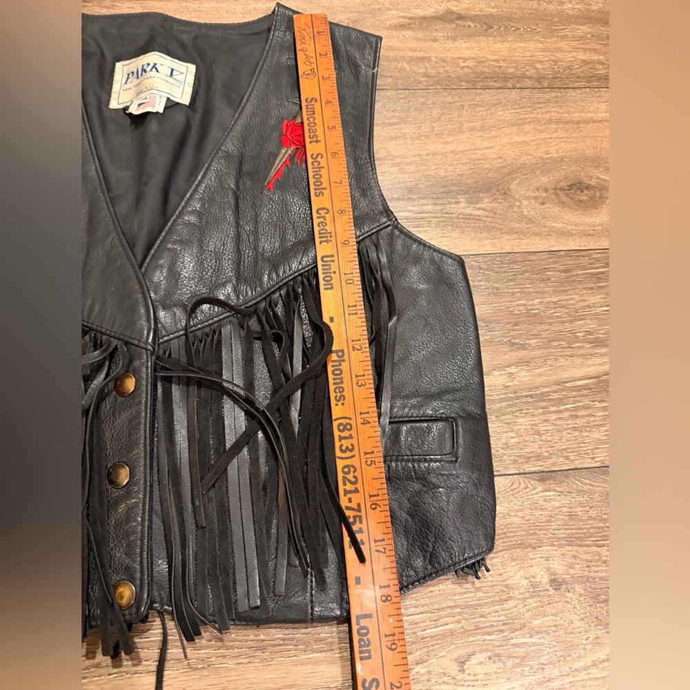 Park V Black Leather Fringe Vest Rose Dagger Embroidery Western Biker Women M - Picture 13 of 13